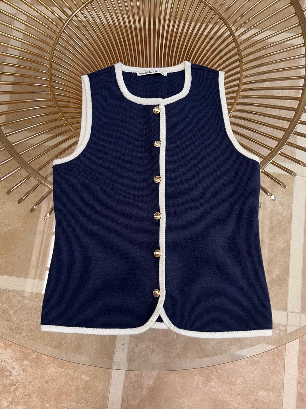 Abercrombie & Fitch Navy Sleeveless Knit Vest with White Trim